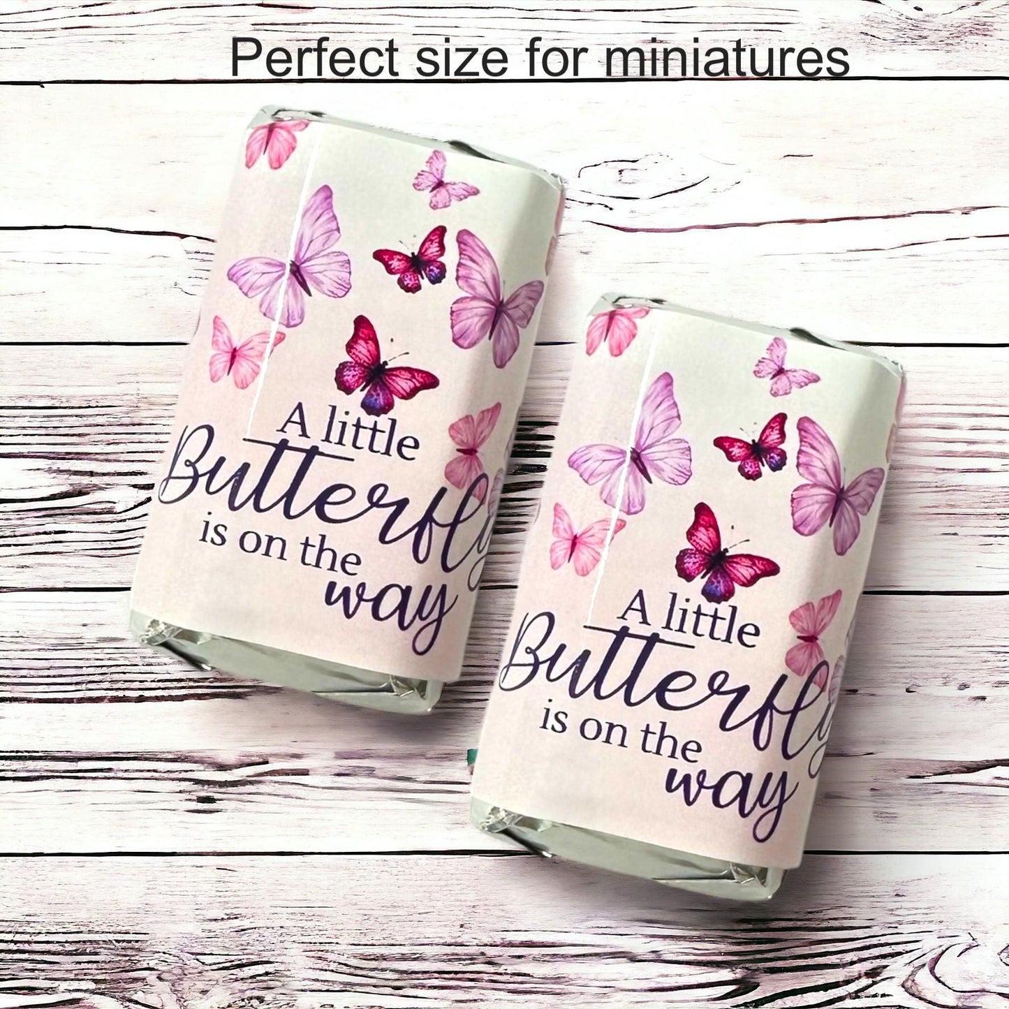 Mini Chocolate Candy Bar Wrappers for Butterfly Themed Baby Shower – Pink Lavender Purple Party Favors Stickers, Set of 54 Labels