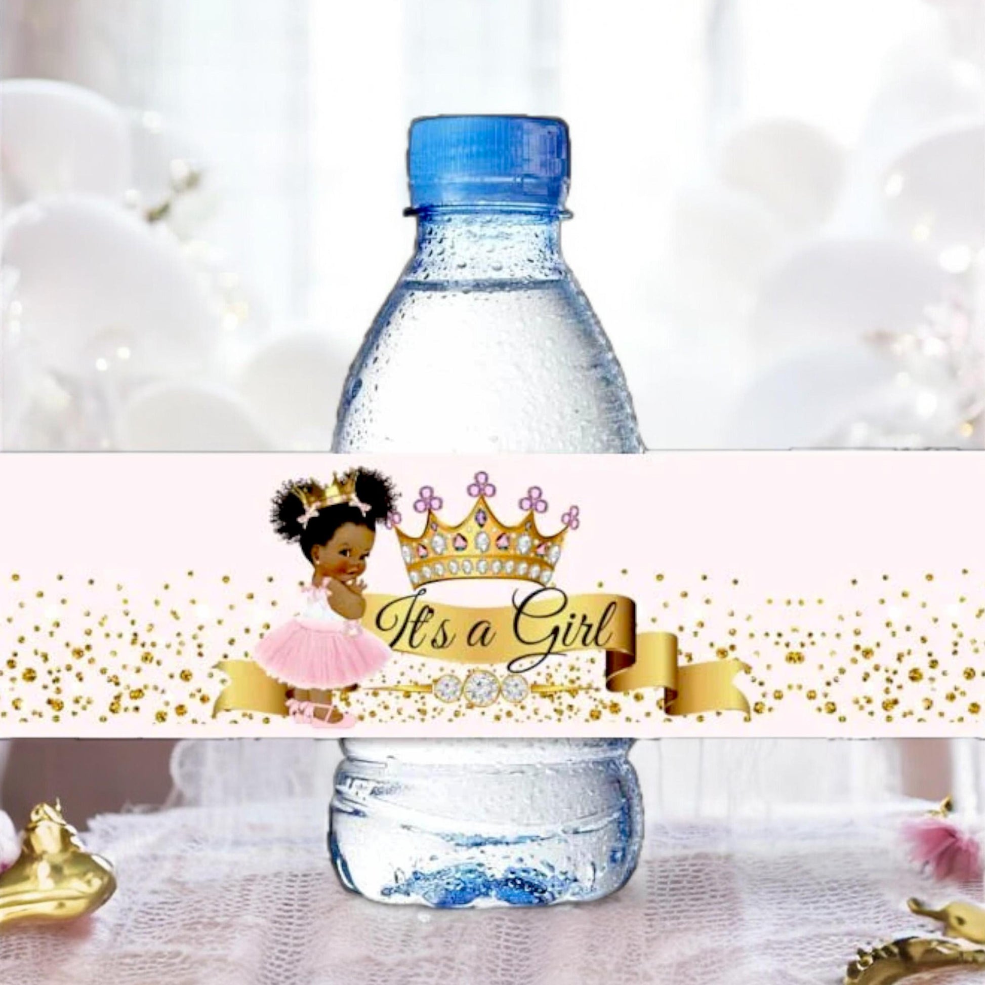 25 African American Water Bottle Labels, Little Princess Water Labels, Birthday Baby Shower Bottle Stickers