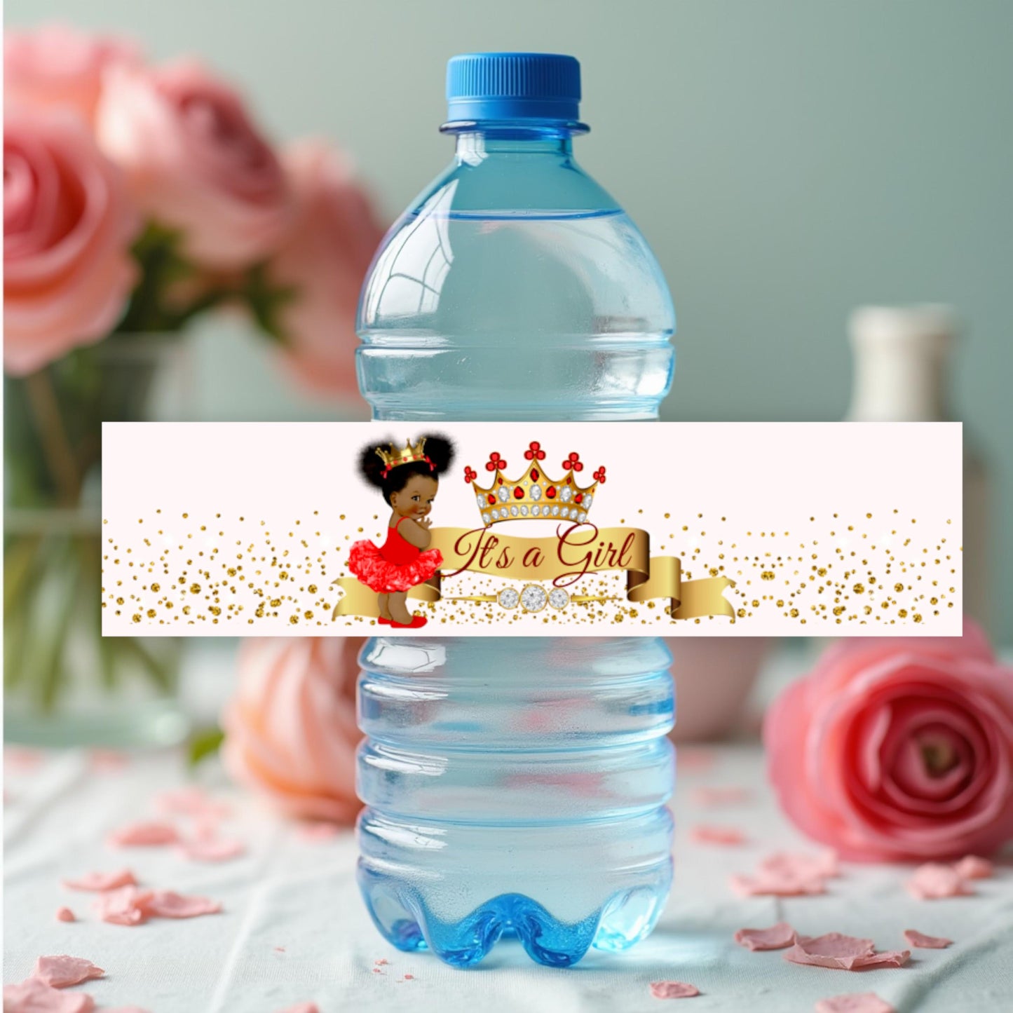 25 Red African American Princess Water Bottle Labels