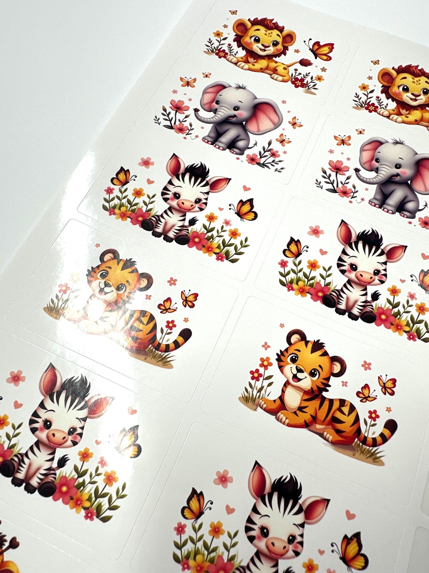 Jungle Animals Baby Shower Labels, Party Favor Candy Stickers, 1st Birthday Girl Boy Safari Miniatures Candy Bar