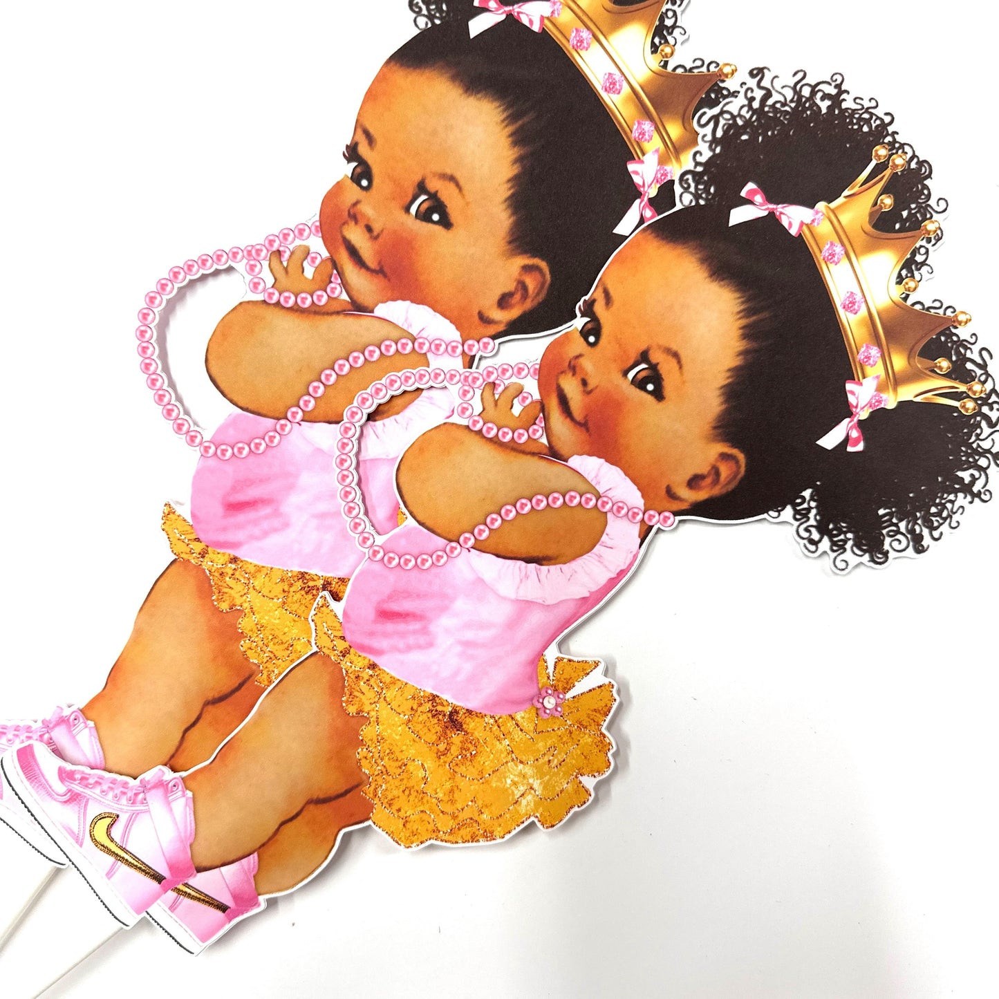 3 Pink Gold African American Princess Centerpieces Birthday Table Decor