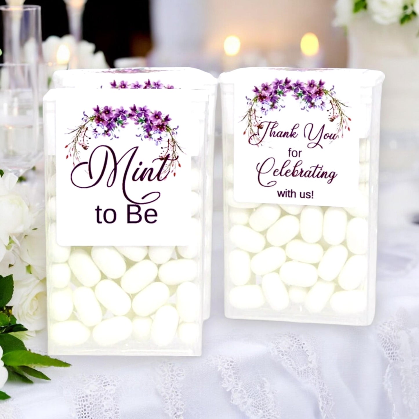 Tic Tac Labels Wedding Mint to Be Floral Purple Wedding Bridal Shower Party Favor Stickers