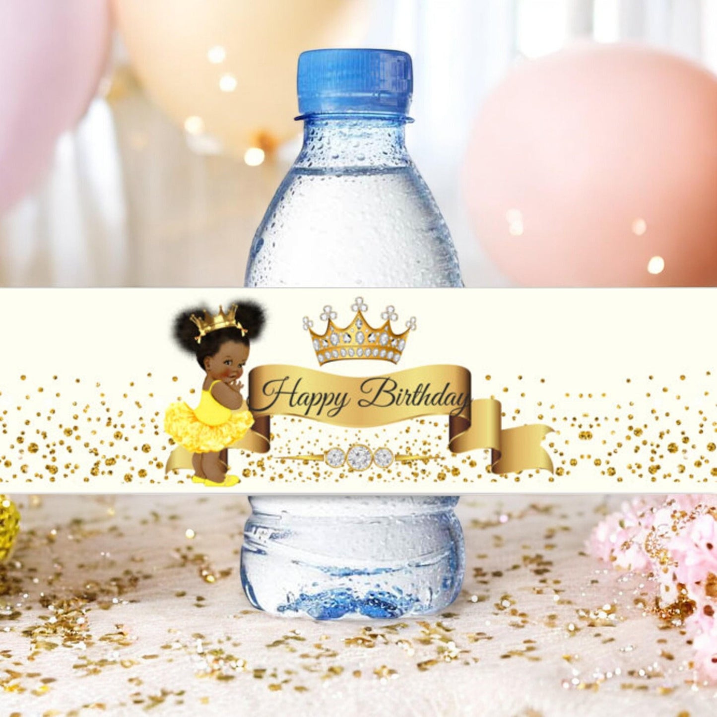 Personalized Princess Water Bottle Labels 25 Yellow Ballerina African Baby Shower