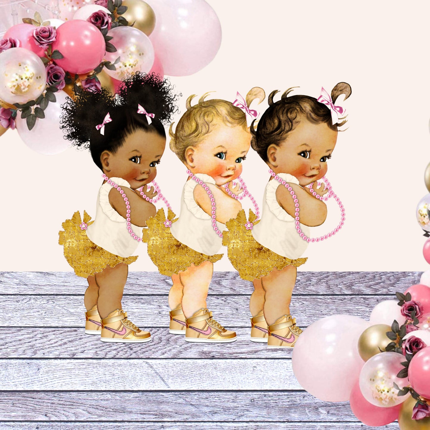 Butterfly Princess Topper Centerpiece Cutouts, Hot Pink Ruffle Pants Gold Glitter Shirt Baby Shower 1st Birthday Party Decoration
