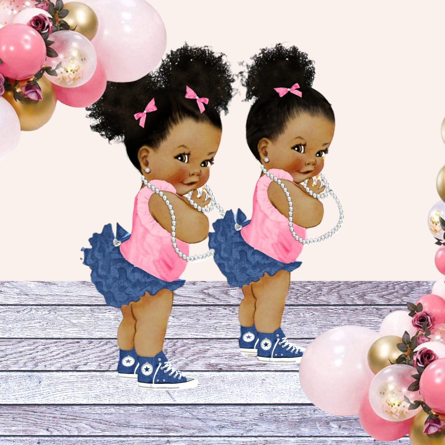 Pink Jeans Baby Girl Centerpieces Topper, Denim Diamond Party Baby Shower Table Decor, Cake Toppers
