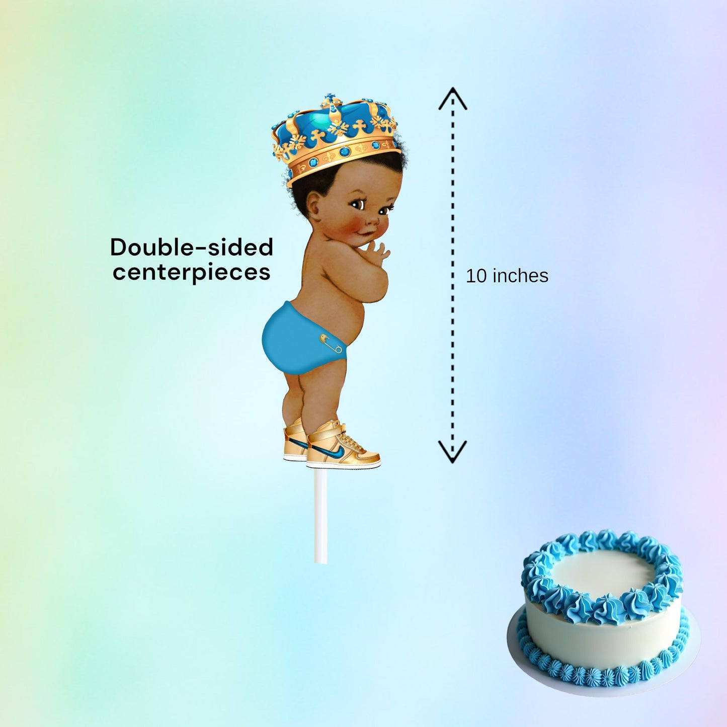 Little Prince Centerpiece Cutouts Sky Blue Turquoise Sneakers, Diaper Topper Baby Shower, Birthday Party Table Decoration