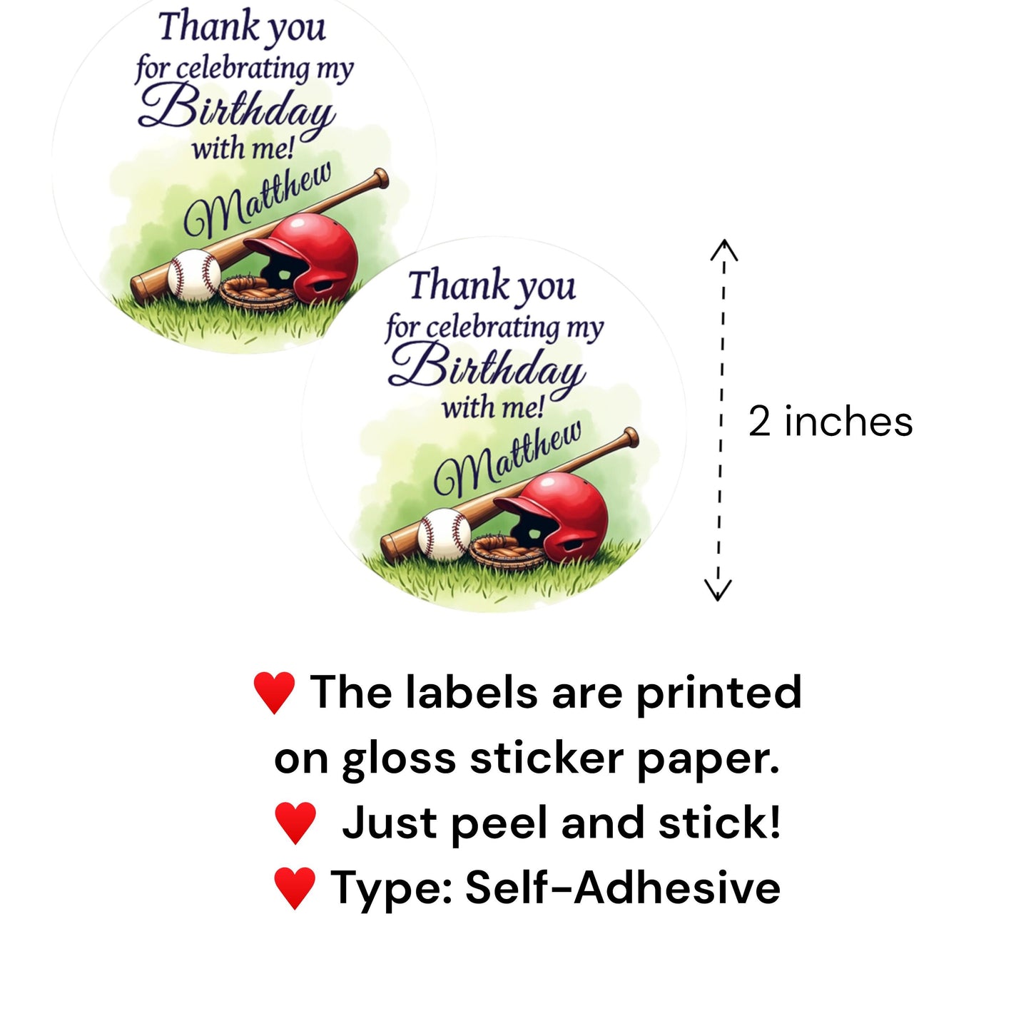 Personalized Baseball Round Favor Labels, Birthday Custom Name Party Favor Decorations, Thank You Favor Labels