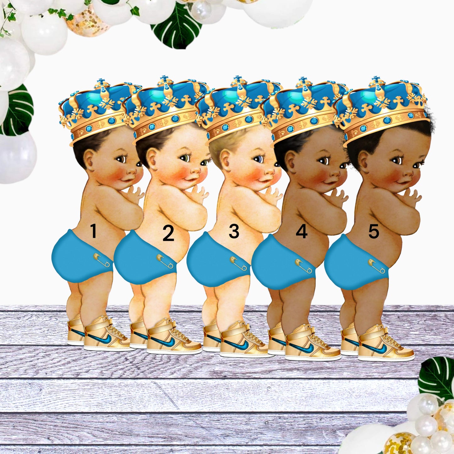 Little Prince Centerpiece Cutouts Sky Blue Turquoise Sneakers, Diaper Topper Baby Shower, Birthday Party Table Decoration