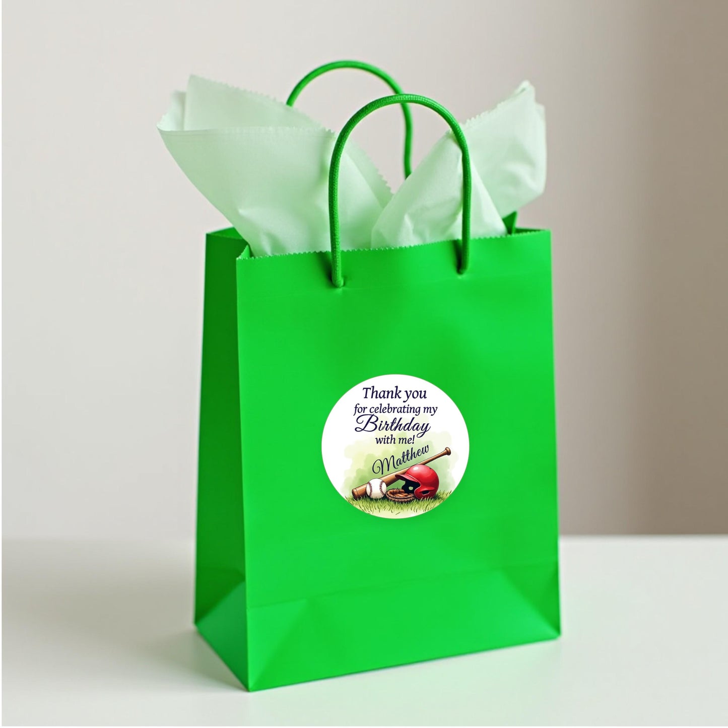 Personalized Baseball Round Favor Labels, Birthday Custom Name Party Favor Decorations, Thank You Favor Labels