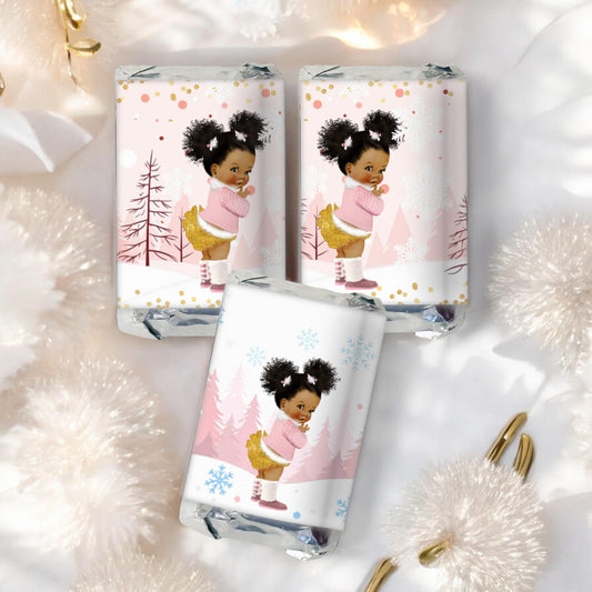Winter Princess Candy Bar Wrappers for Cold Outside Themed Baby Shower, African American