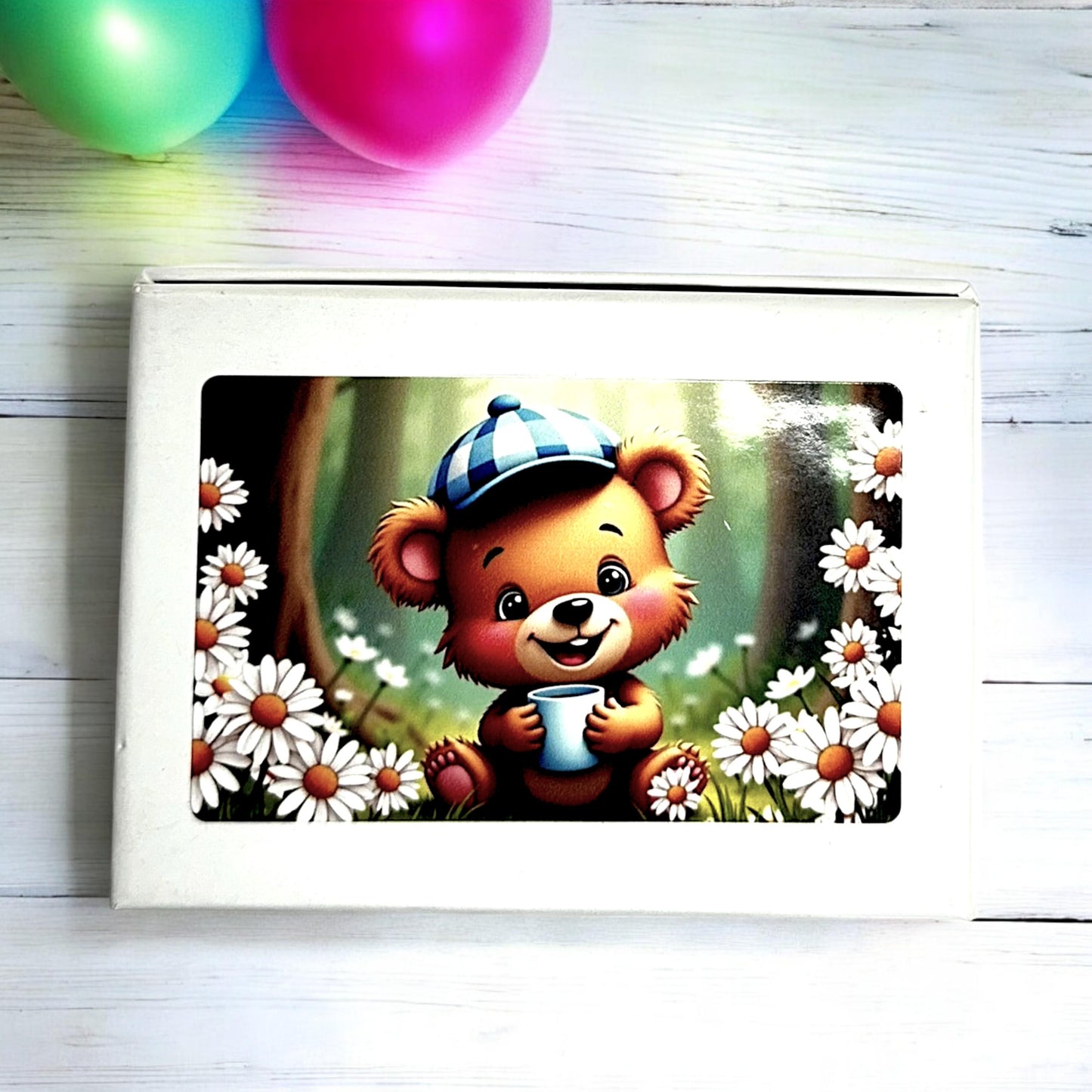 Baby Shower Bear Candy Bar Wrappers, 1st Forest Woodland Birthday, Blue White Checkered Cap Mug, Mini Bar Party Supplies