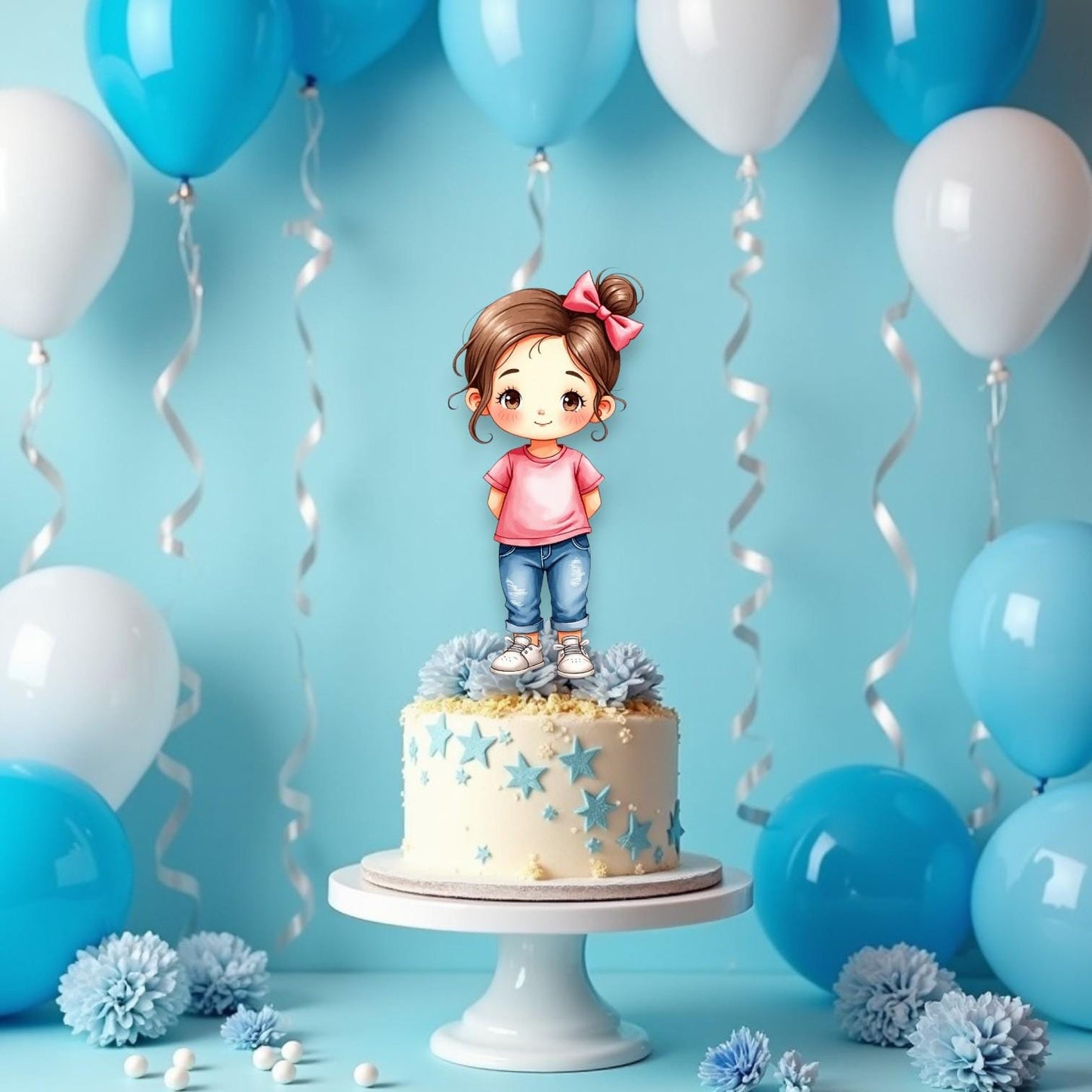 Blue Jean Denim Theme Girrl Party Centerpiece Cutouts, Birthday Table Decorations, Cake Topper Birthday Baby Shower