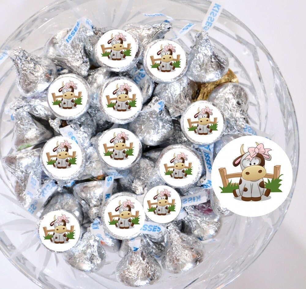 Baby Girl Cow Farm Candy Bar Wrappers, Farm Baby Shower 1st Birthday Labels for Kisses, Party Decoration