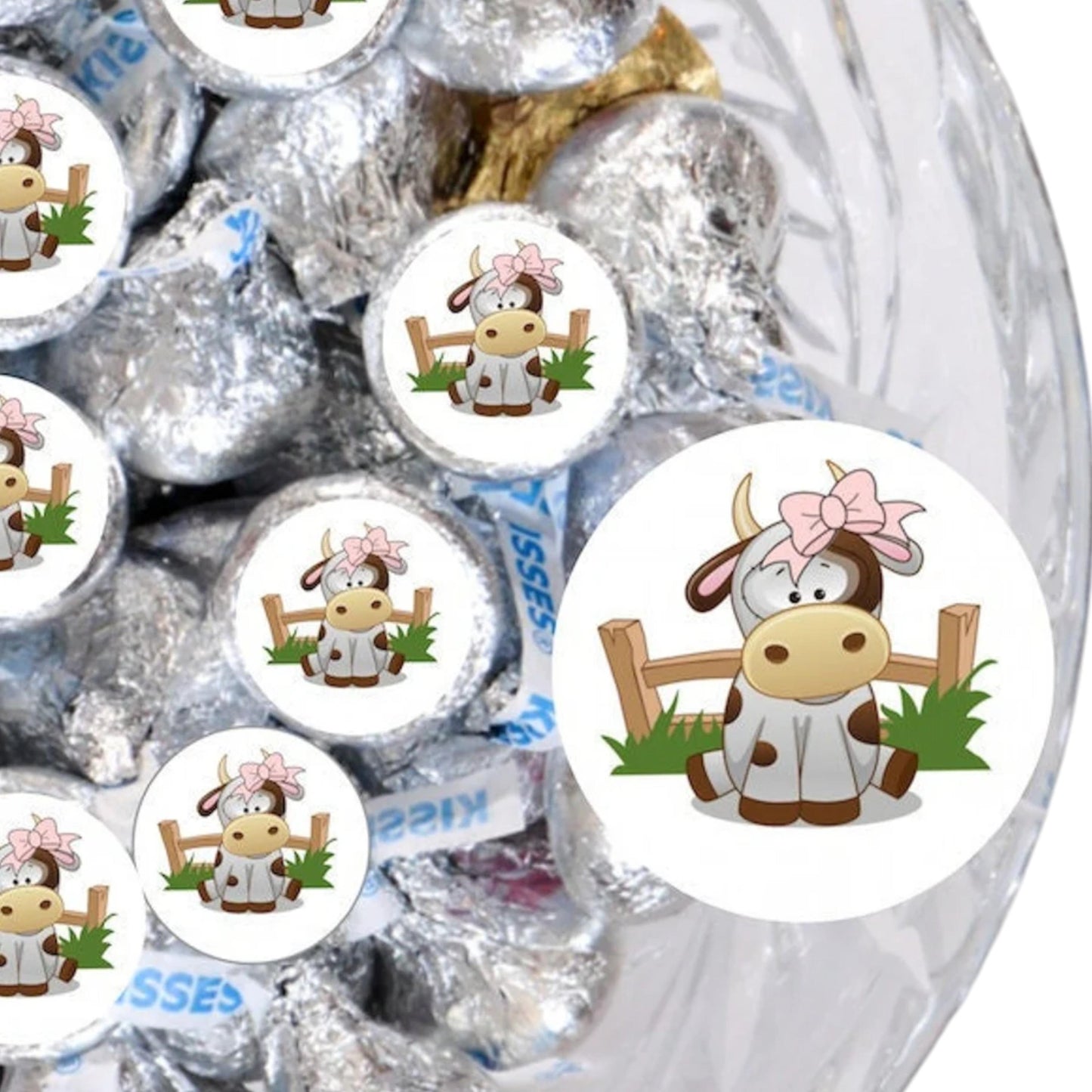 Baby Girl Cow Farm Candy Bar Wrappers, Farm Baby Shower 1st Birthday Labels for Kisses, Party Decoration