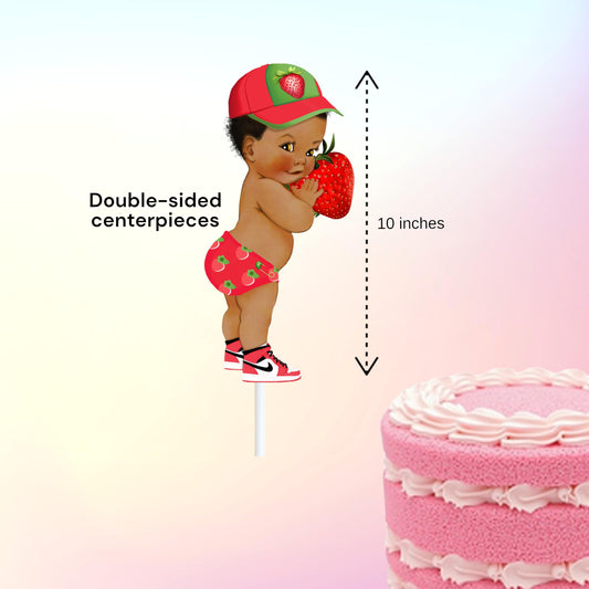 Strawberry Boy Centerpiece Cutouts, Baby Shower Theme Birthday Red Green Party Table Decorations