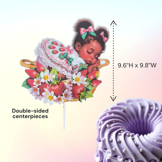 Double-sided strawberry baby shower centerpiece for baby girl party