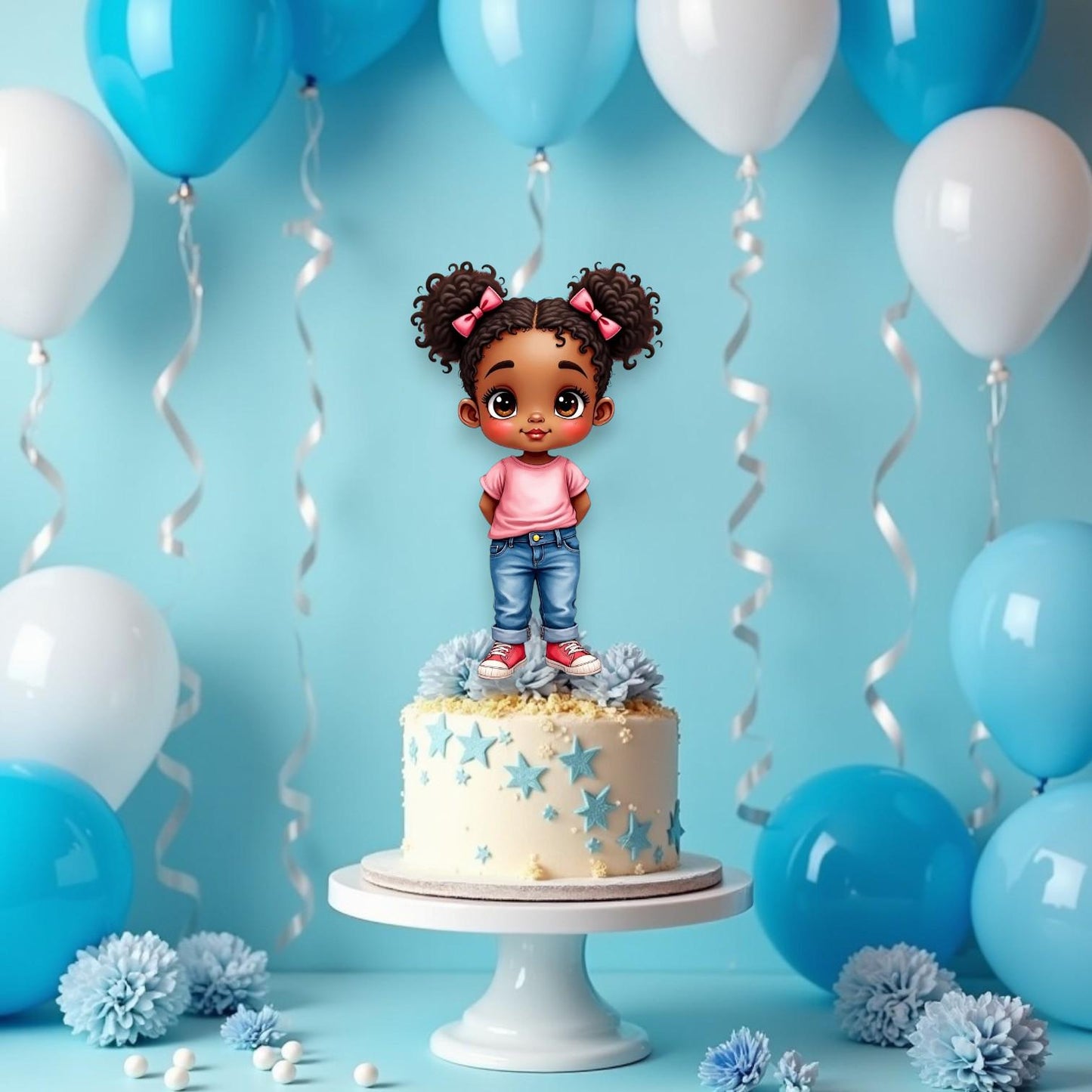 Blue Jean Denim Theme Girrl Party Centerpiece Cutouts, Birthday Table Decorations, Cake Topper Birthday Baby Shower