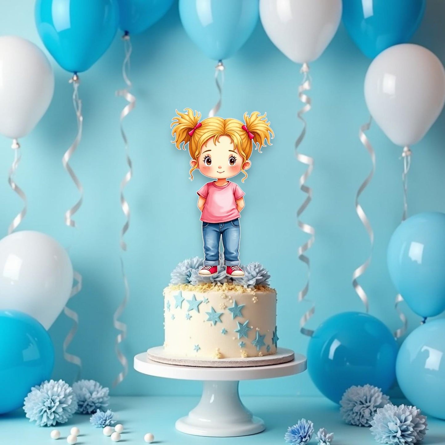 Blue Jean Denim Theme Girrl Party Centerpiece Cutouts, Birthday Table Decorations, Cake Topper Birthday Baby Shower