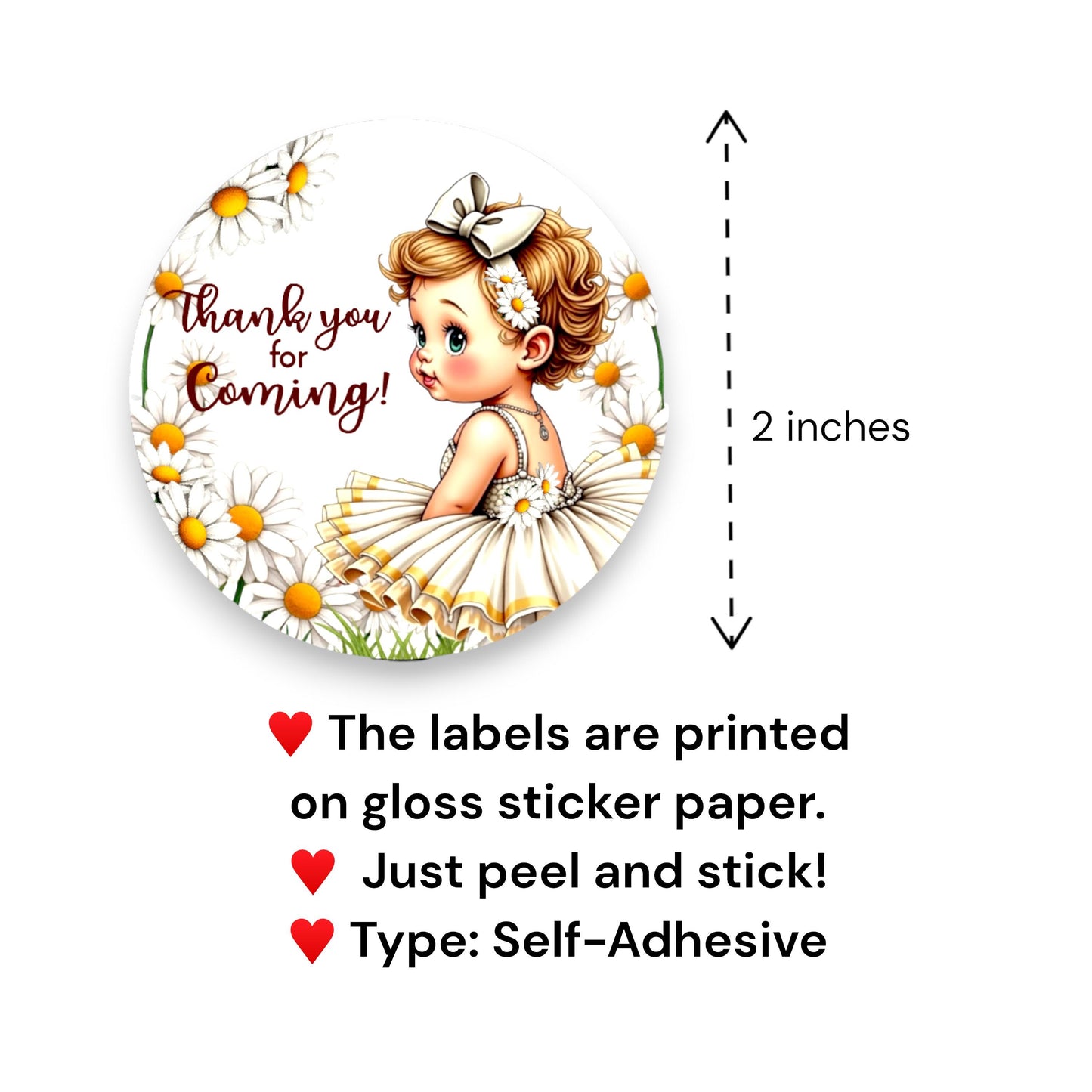Blonde Little Ballerina Baby Shower Birthday Favor Labels, 2" Glossy Stickers, Thank you Favor Labels