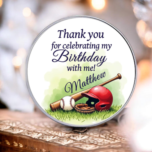 Personalized Baseball Round Favor Labels, Birthday Custom Name Party Favor Decorations, Thank You Favor Labels