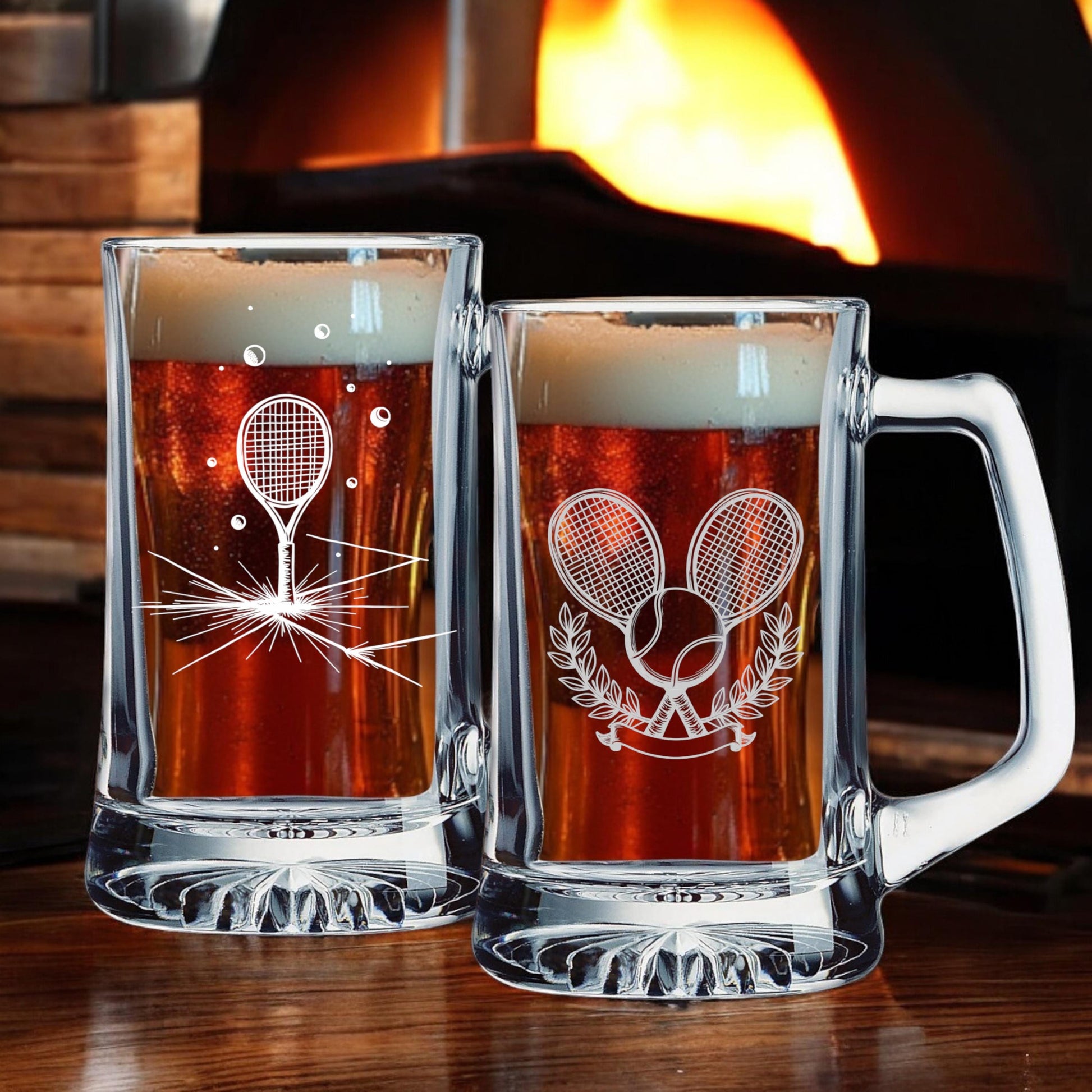 Personalized Tennis Beer Mug with Handle Laser Engraved Birthday Gift for Tennis Players Coaches Fans.