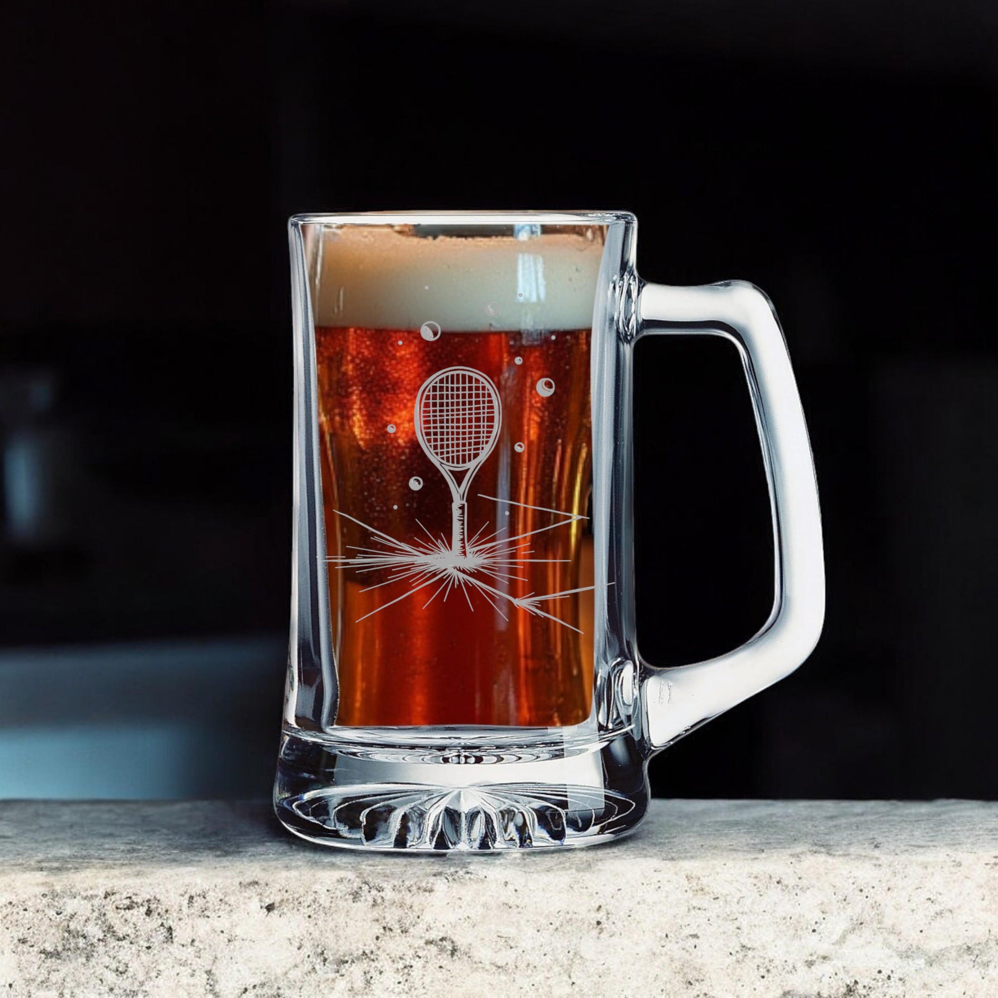 Personalized Tennis Beer Mug with Handle Laser Engraved Birthday Gift for Tennis Players Coaches Fans.