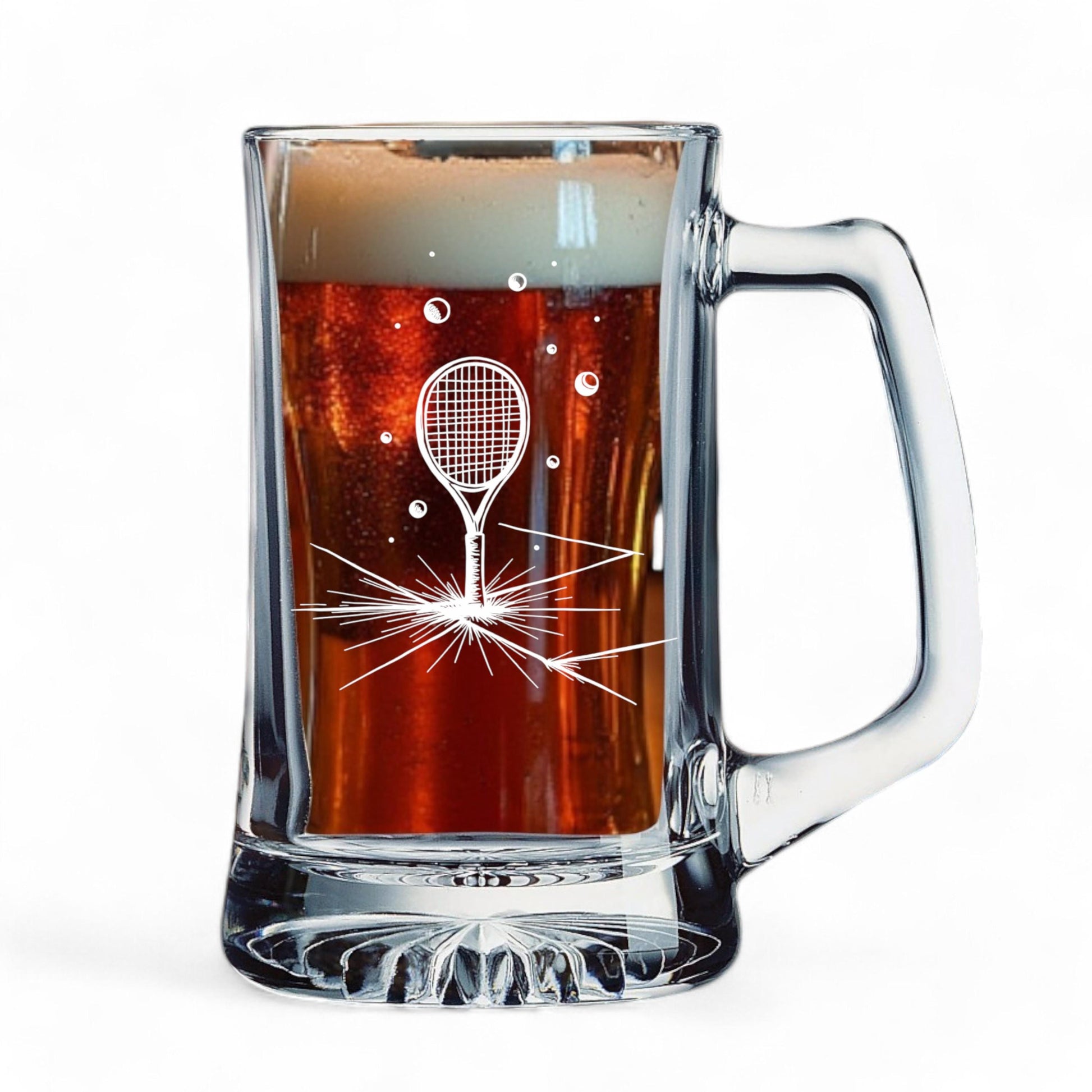 Personalized Tennis Beer Mug with Handle Laser Engraved Birthday Gift for Tennis Players Coaches Fans.