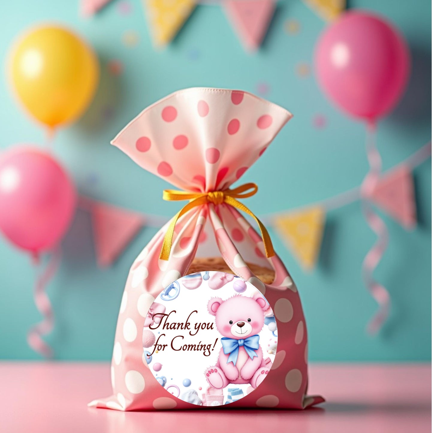 Personalized Sweet Bear Pink Blue Baby Shower Labels, Party Favor Stickers, 1st Birthday Favor Box Stickers