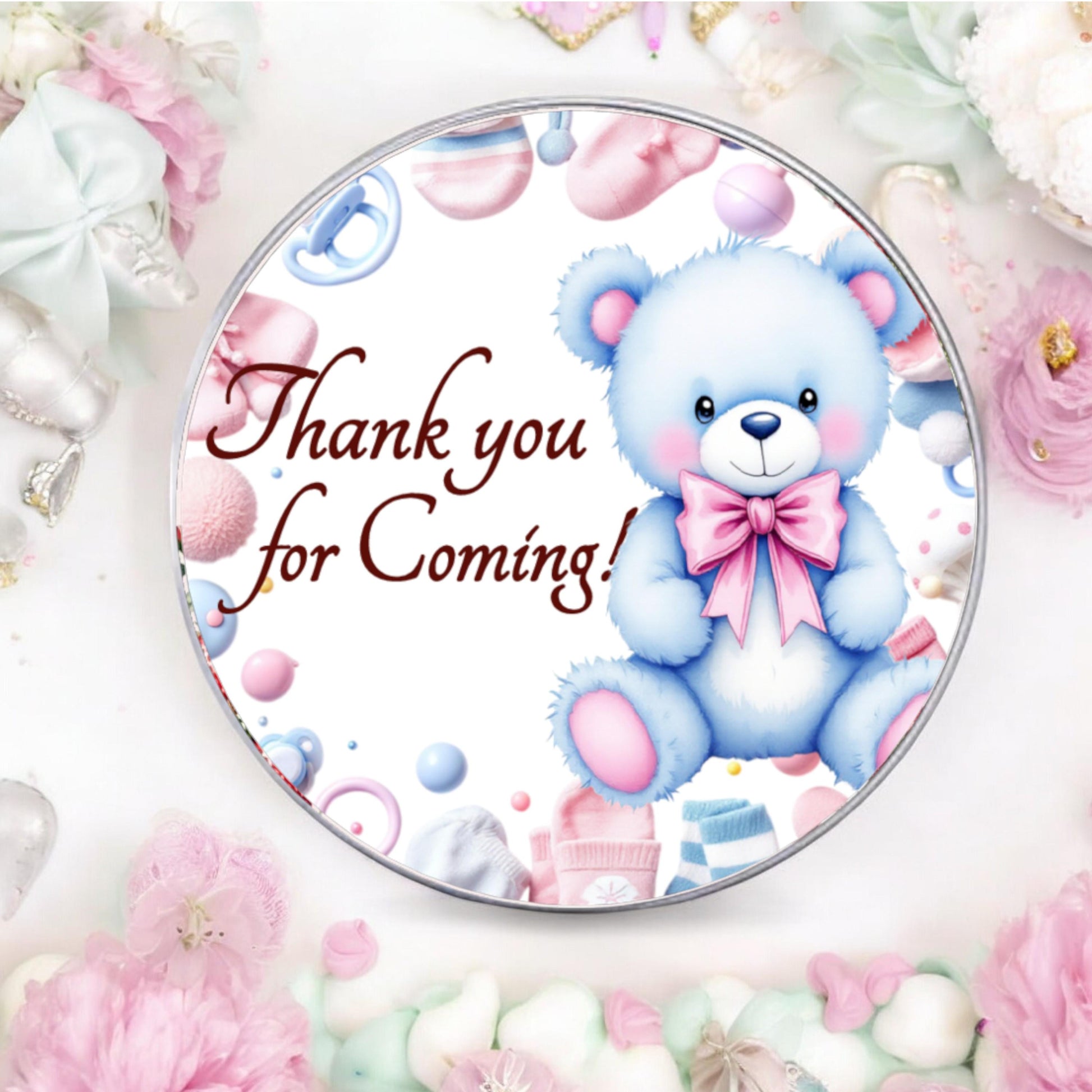 Personalized Sweet Bear Pink Blue Baby Shower Labels, Party Favor Stickers, 1st Birthday Favor Box Stickers