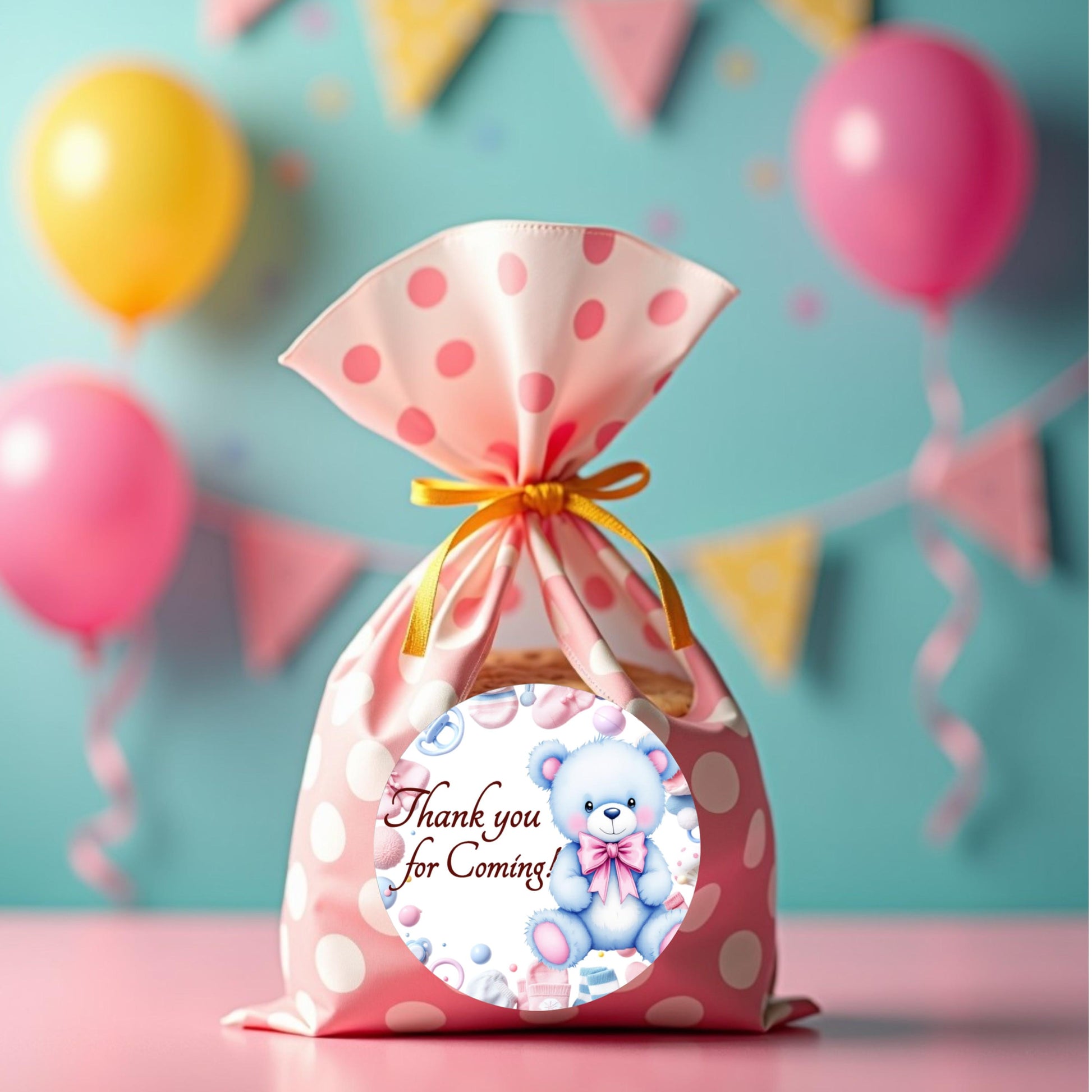 Personalized Sweet Bear Pink Blue Baby Shower Labels, Party Favor Stickers, 1st Birthday Favor Box Stickers
