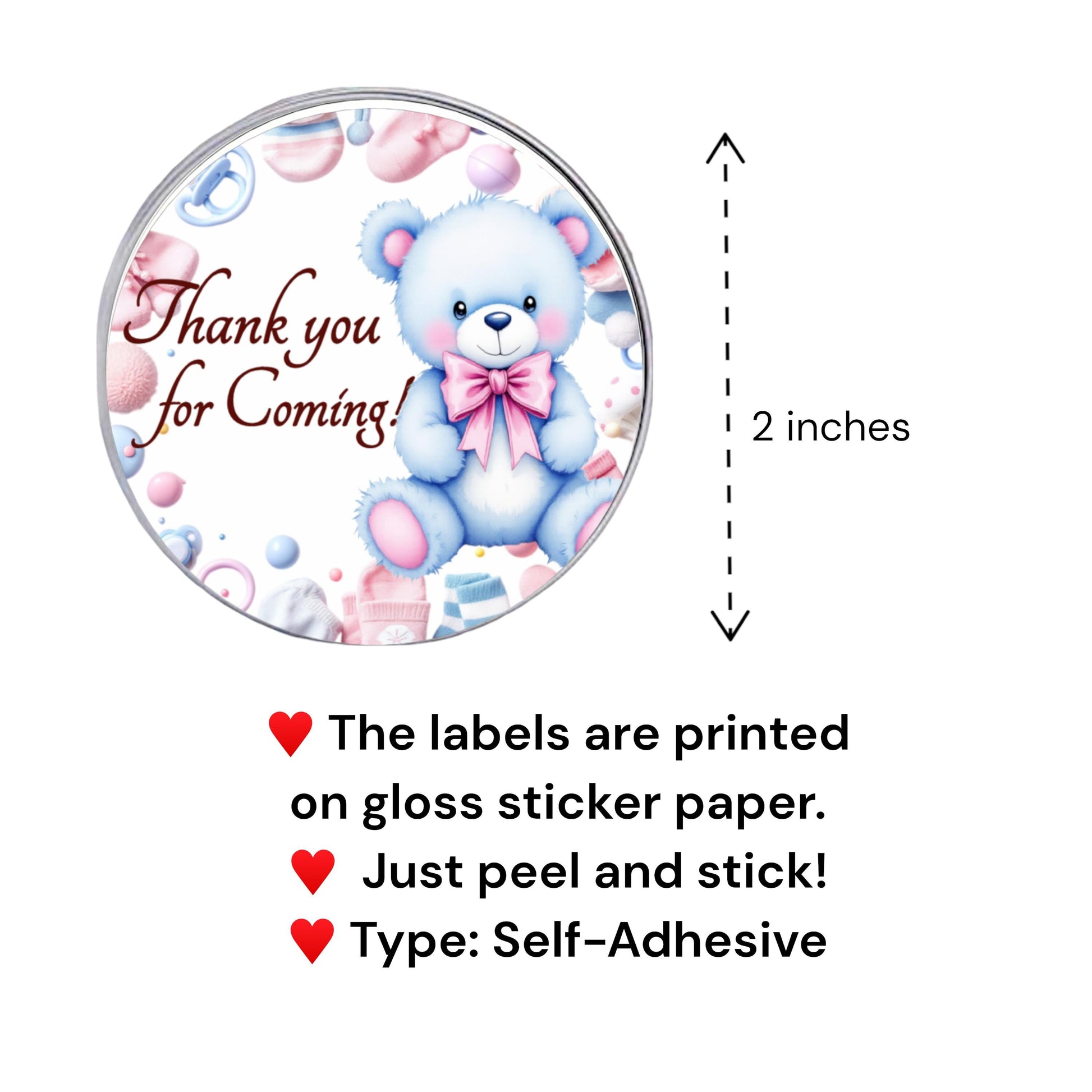 Personalized Sweet Bear Pink Blue Baby Shower Labels, Party Favor Stickers, 1st Birthday Favor Box Stickers