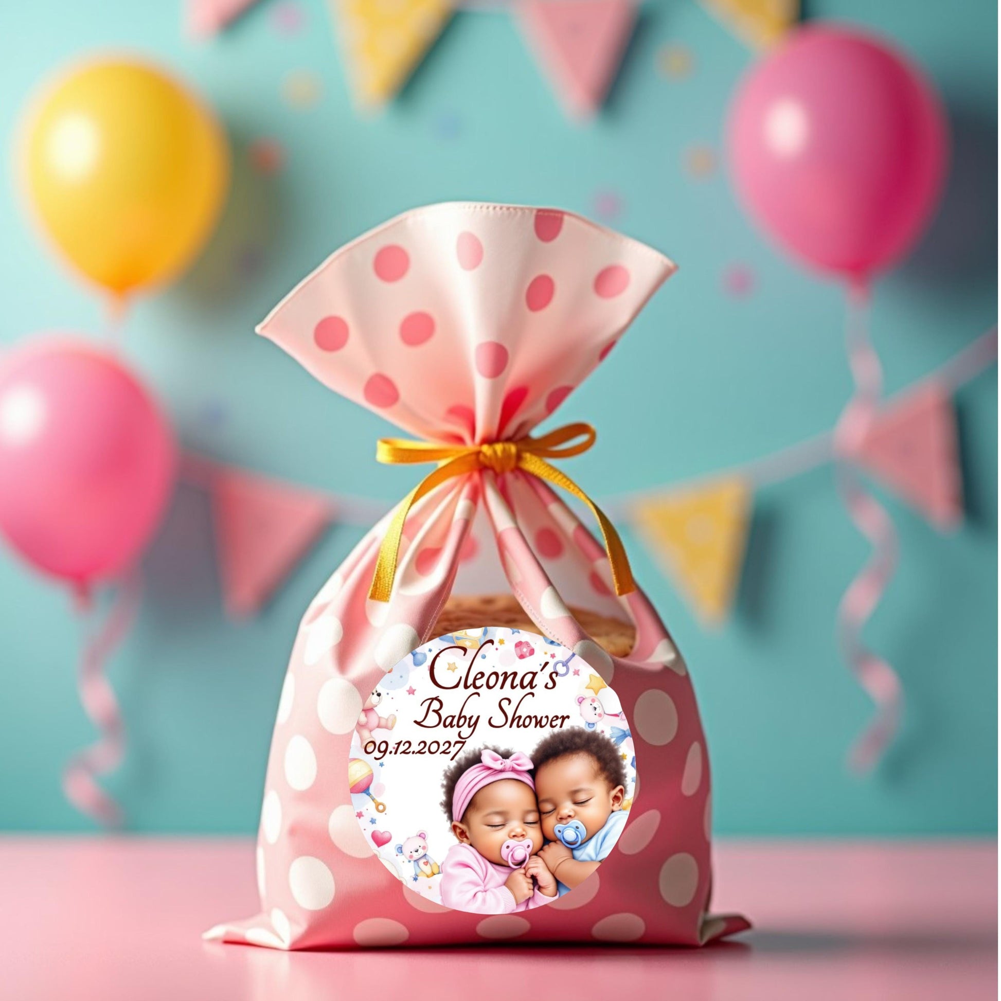 Personalized Twins Boy Girl Baby Shower Labels, African American and White Baby Party Favor Stickers, 1st Birthday Favor Box Stickers