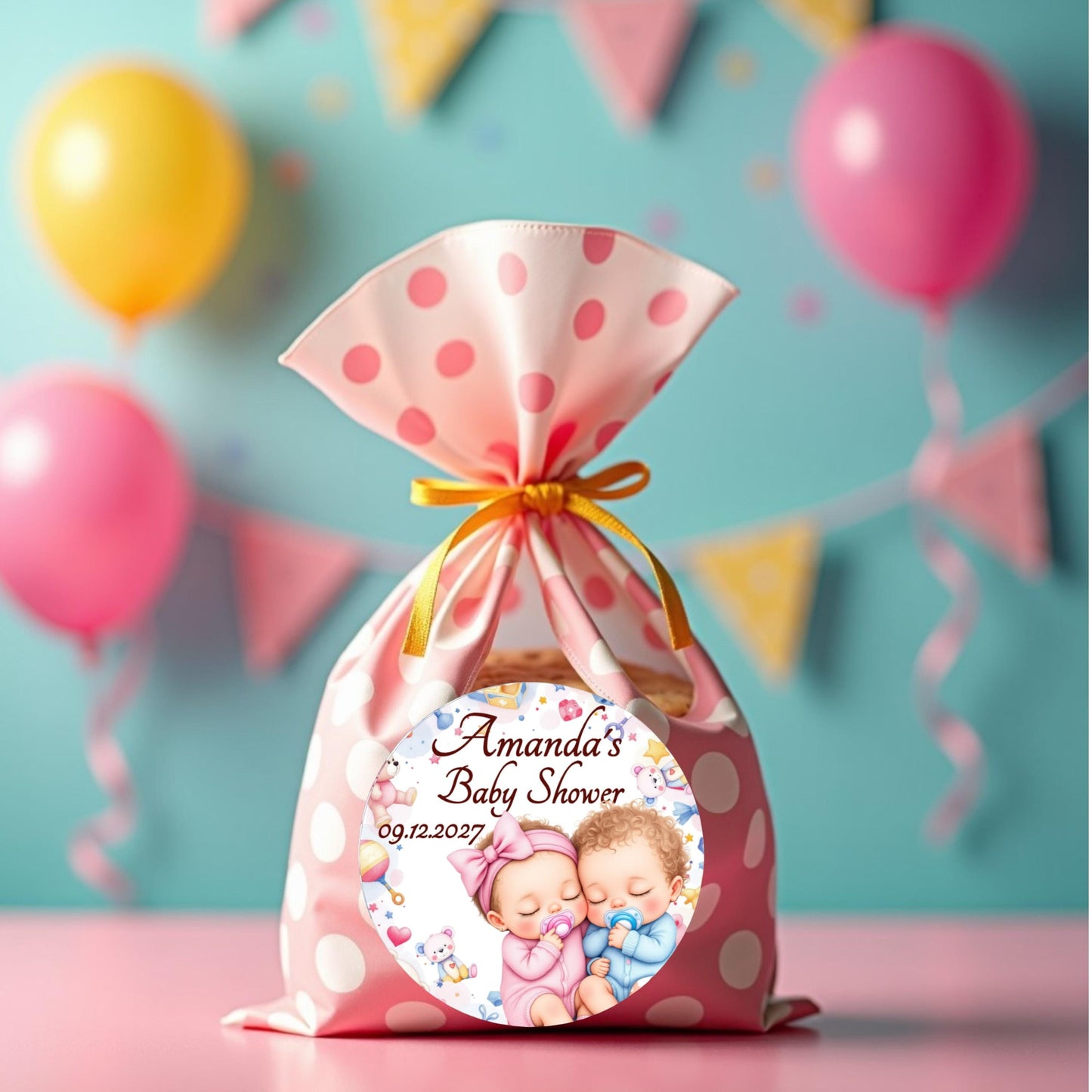 Personalized Twins Boy Girl Baby Shower Labels, African American and White Baby Party Favor Stickers, 1st Birthday Favor Box Stickers