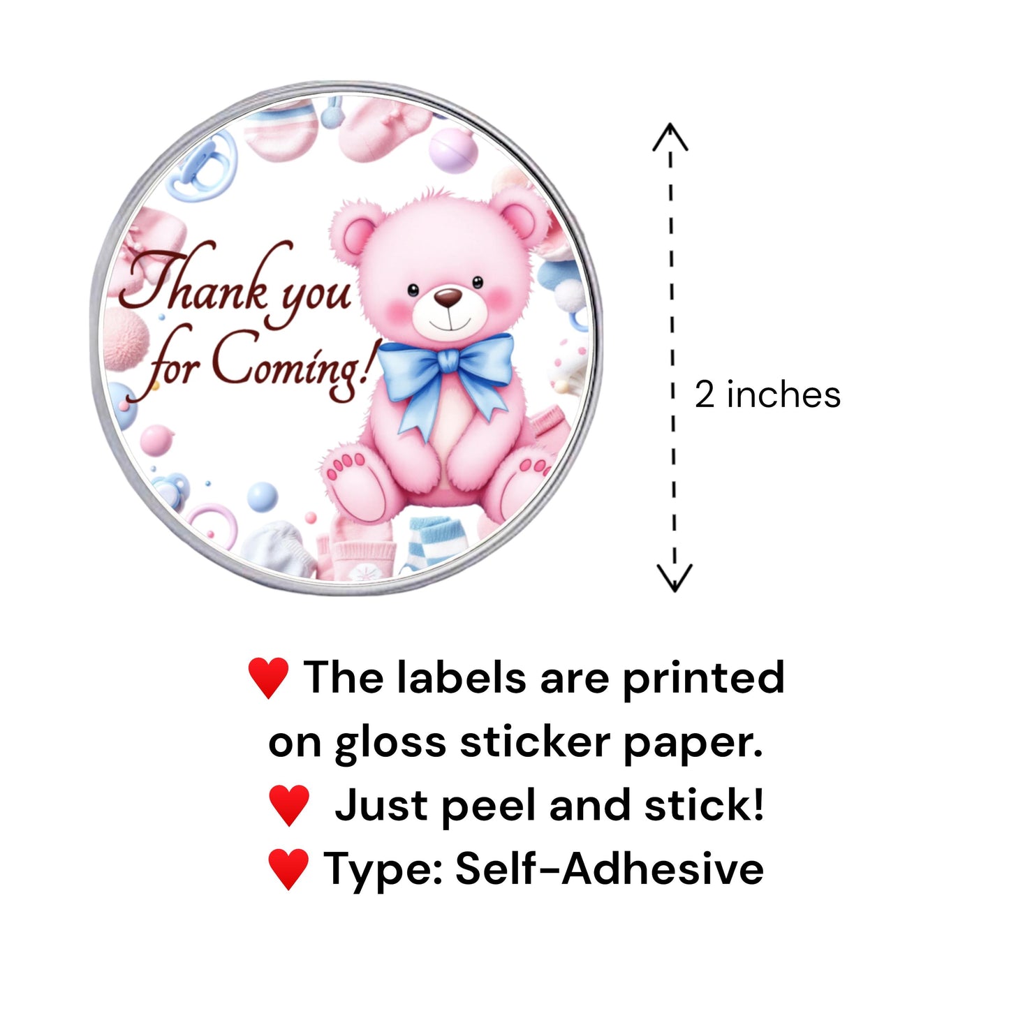 Personalized Sweet Bear Pink Blue Baby Shower Labels, Party Favor Stickers, 1st Birthday Favor Box Stickers