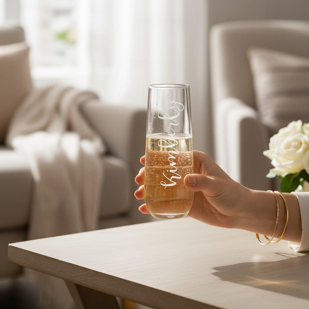 Personalized Champagne Glass, Laser Engraved | Wedding & Bridal Shower Gift