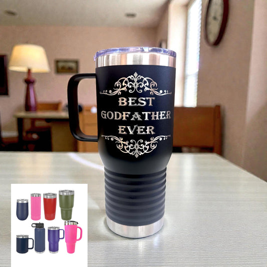 Personalized Godfather Tumbler Laser Engraved Travel Mug with Handle