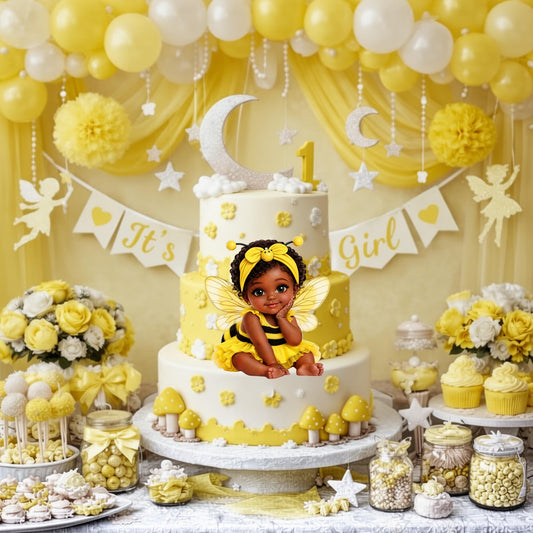 Little Bumble Bee Baby Girl Cutout, Baby Shower Centerpiece, 1st Birthday Party Decor