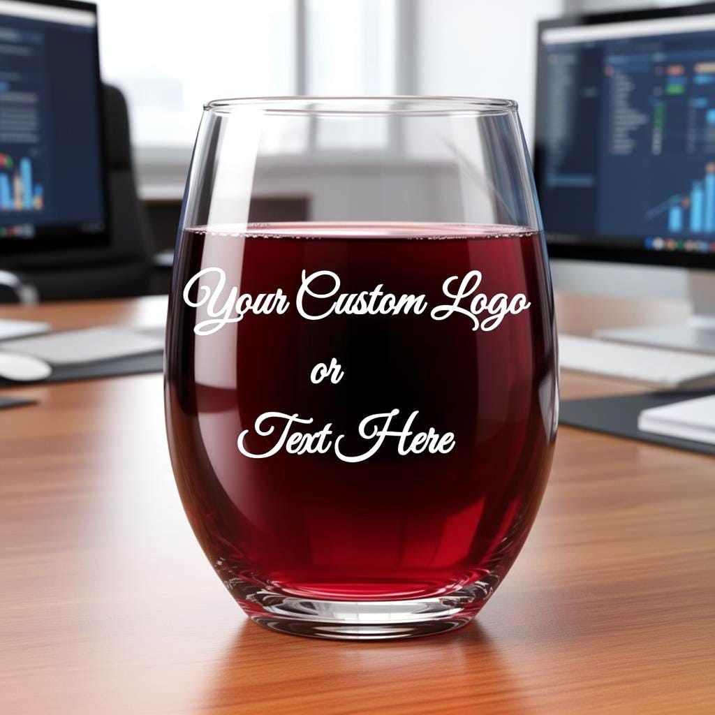 Custom Logo Stemless Wine Glass, Laser Engraved Corporate Gift, Business Promotional, 9 oz 15 oz