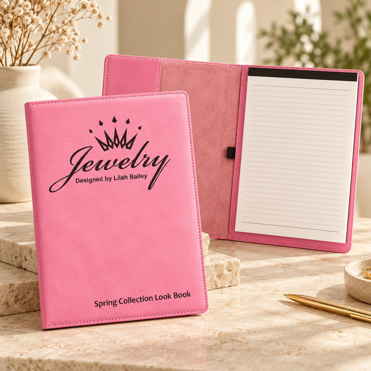 Custom Logo Leatherette Portfolio with Notepad โ Laser Engraved Padfolio, 7" x 9" & 9.5" x 12", Bulk Orders
