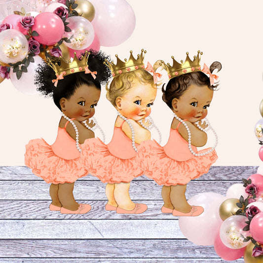 Princess Peach Cutouts Centerpieces Ballerina Tutu Gold Crown Party Decoration -princess-