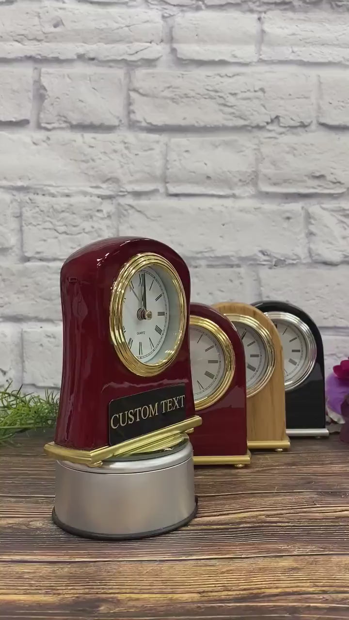 Personalized Engraved Desk Clock - Custom Wood Anniversary Gift - Small Retro Clock for Living Room - Unique Office Promotion Gift