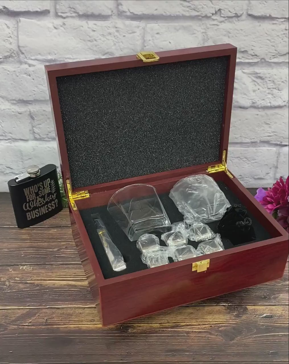 Gift Set, Personalized Whisky Glasses Rosewood Box Stainless Steel Ice Cubes - Custom Engraving - Groomsman Gift Idea - Gift for Anniversary