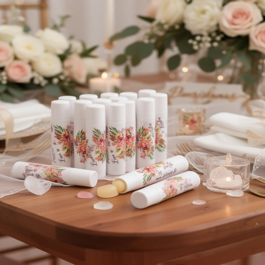 Floral Wedding Lip Balm Labels β Personalized Bridal Shower Favor Stickers, Set of 15