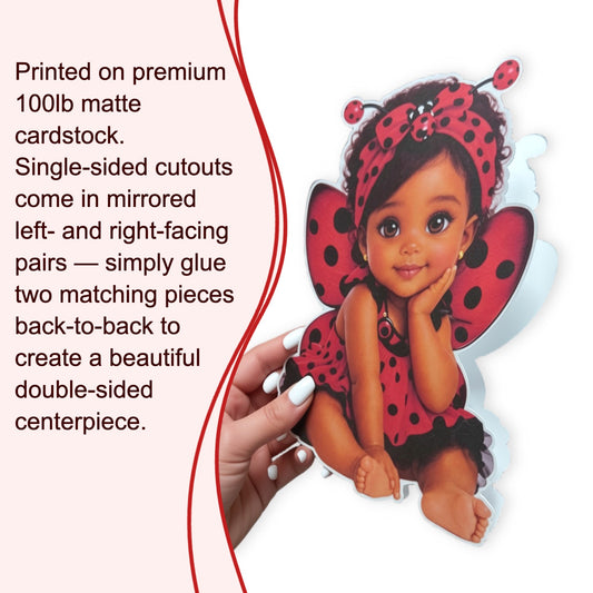 Ladybug Baby Shower DIY Centerpieces African American Girl Cutouts Table Decor
