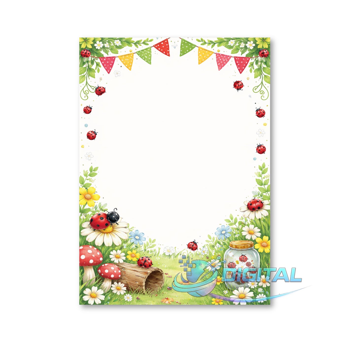 Digital Little Baby Ladybug Invitation - Blank 5x7