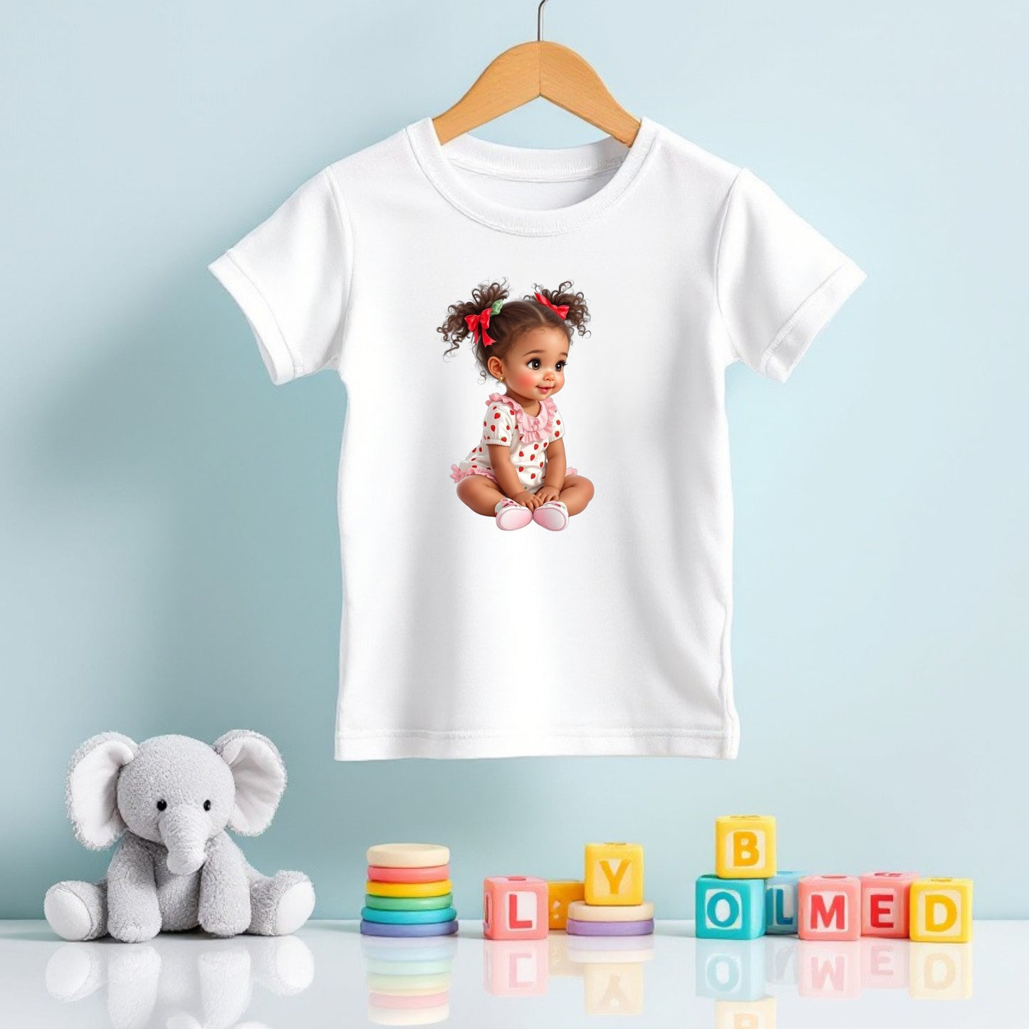 Strawberry African American Baby Girl Digital Clipart