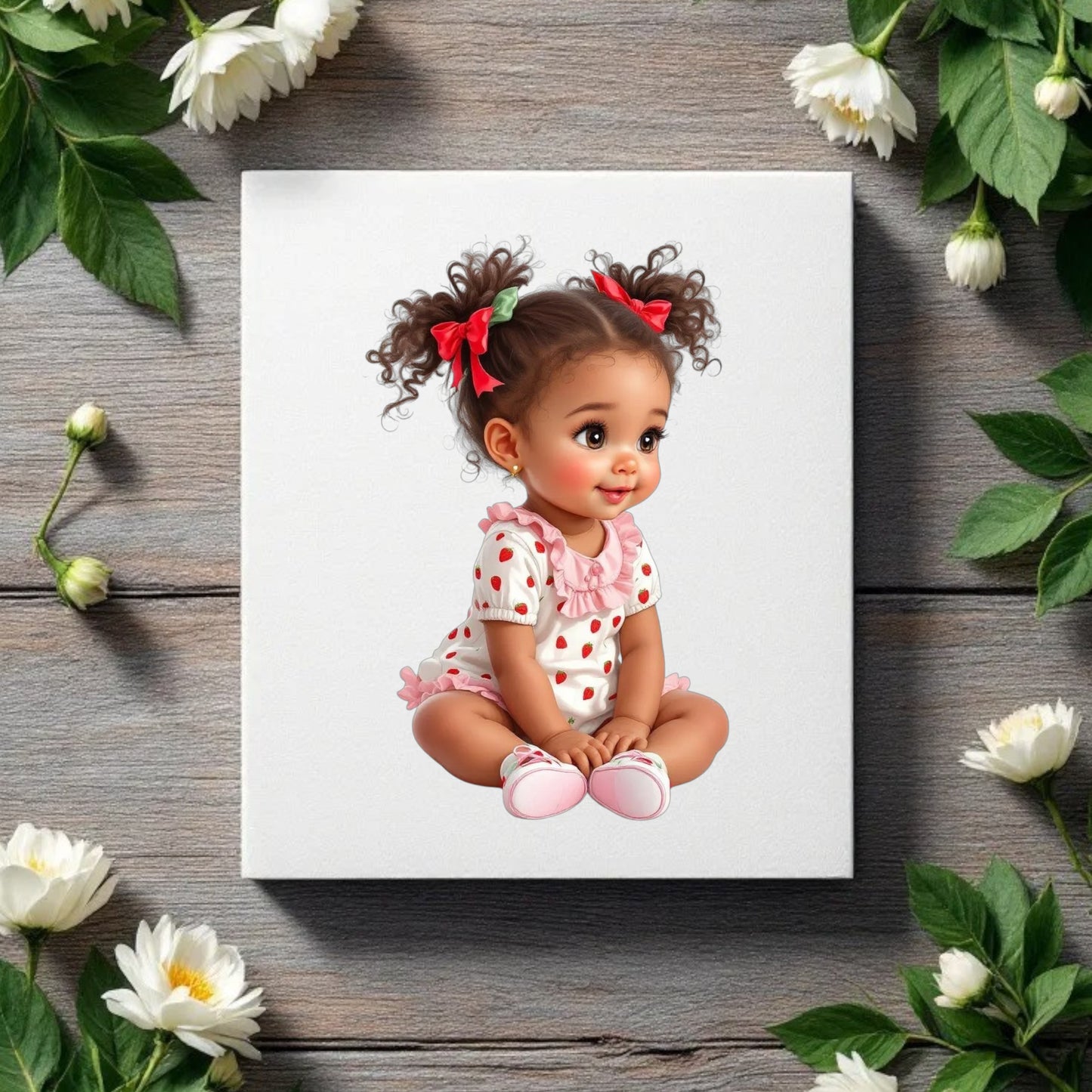 Strawberry African American Baby Girl Digital Clipart