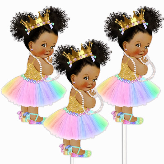 3 Rainbow Princess Centerpieces African American Birthday Table Decor -princess-princess baby shower