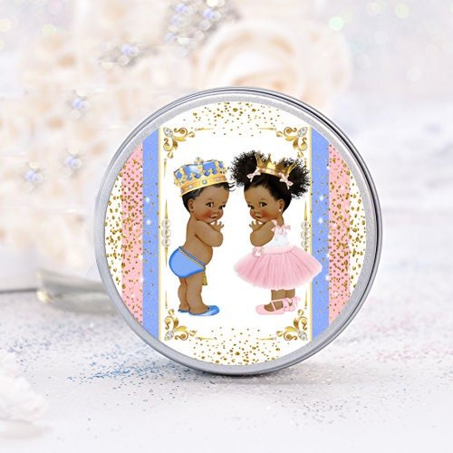African American Prince or Princess Gender Reveal Party Favor Labels -favor labels-prince
