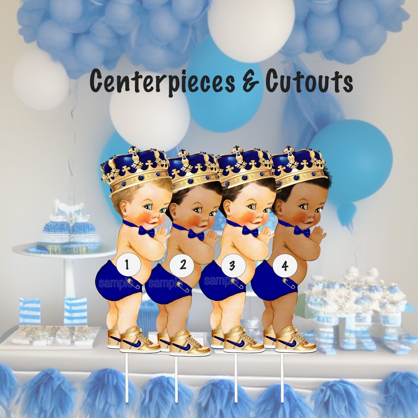 Bow Tie Royal Blue Prince Baby Shower Centerpieces Cutouts Birthday Party Decorations -prince-prince baby shower